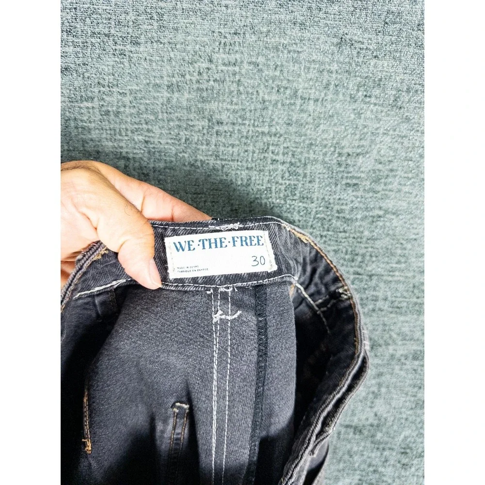 We The Free Palmer Wide Leg Jeans Womens 30 Black Faded Button‎ Fly Patch Boho